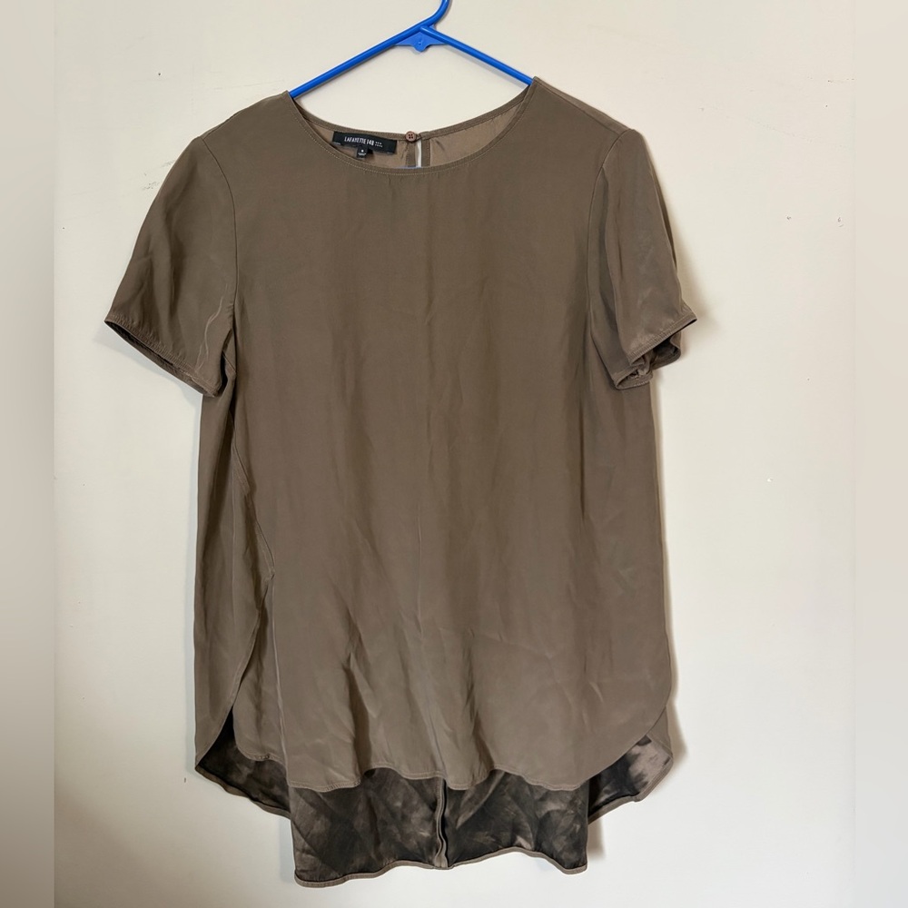 Lafayette 148 New York Silk Taupe Short Sleeve Top Size 6